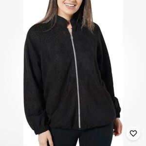 Dennis Basso Eyelet Faux Suede Black Jacket M NWOT